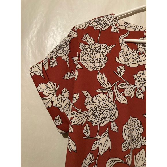 Mellowday Womens Blouse Multicolor Floral Short Cuff Sleeve Scoop Neck Stretch M - Picture 4 of 7